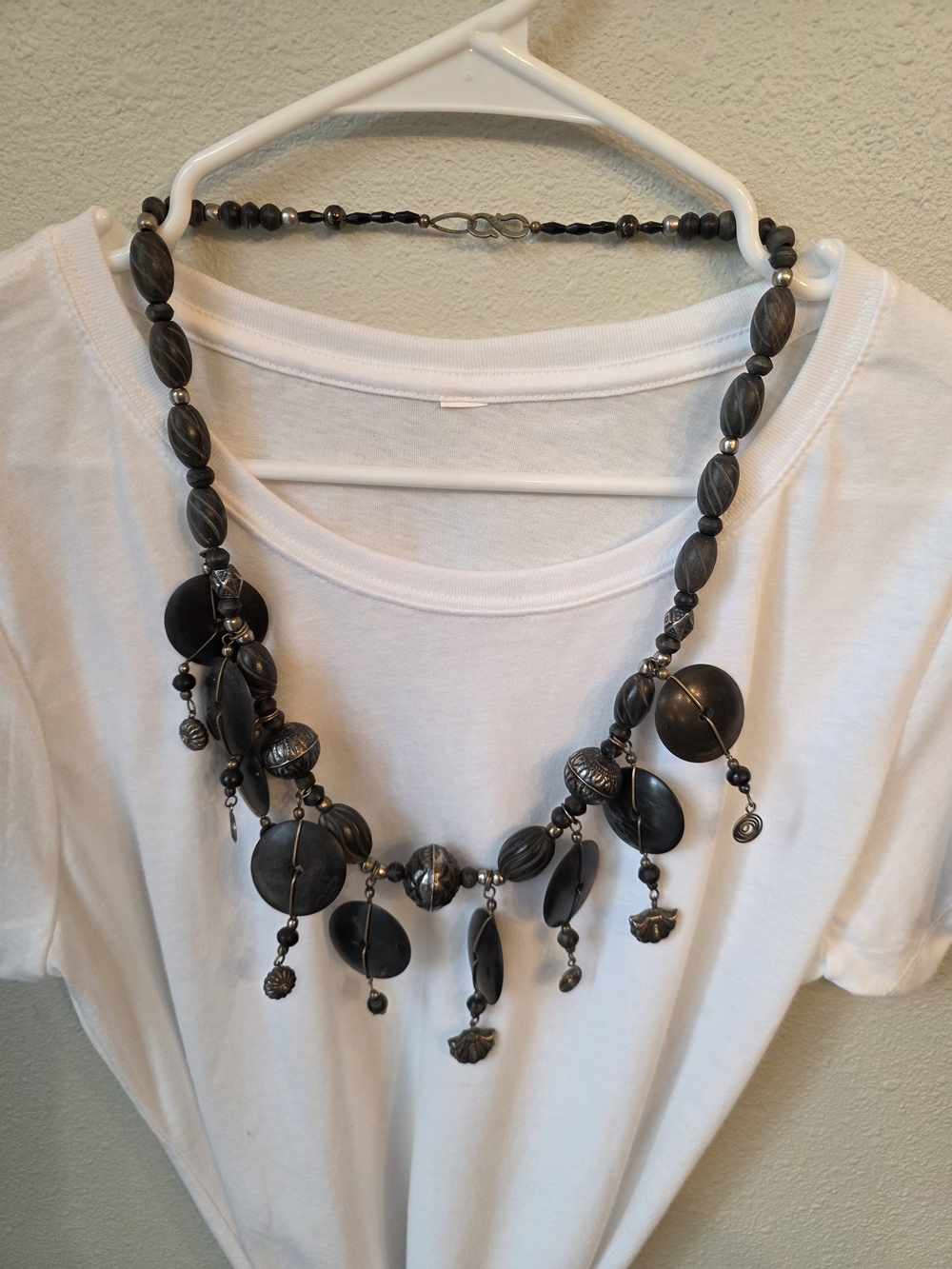Statement Black Bead Charm Necklace - Women Jewelry. #18